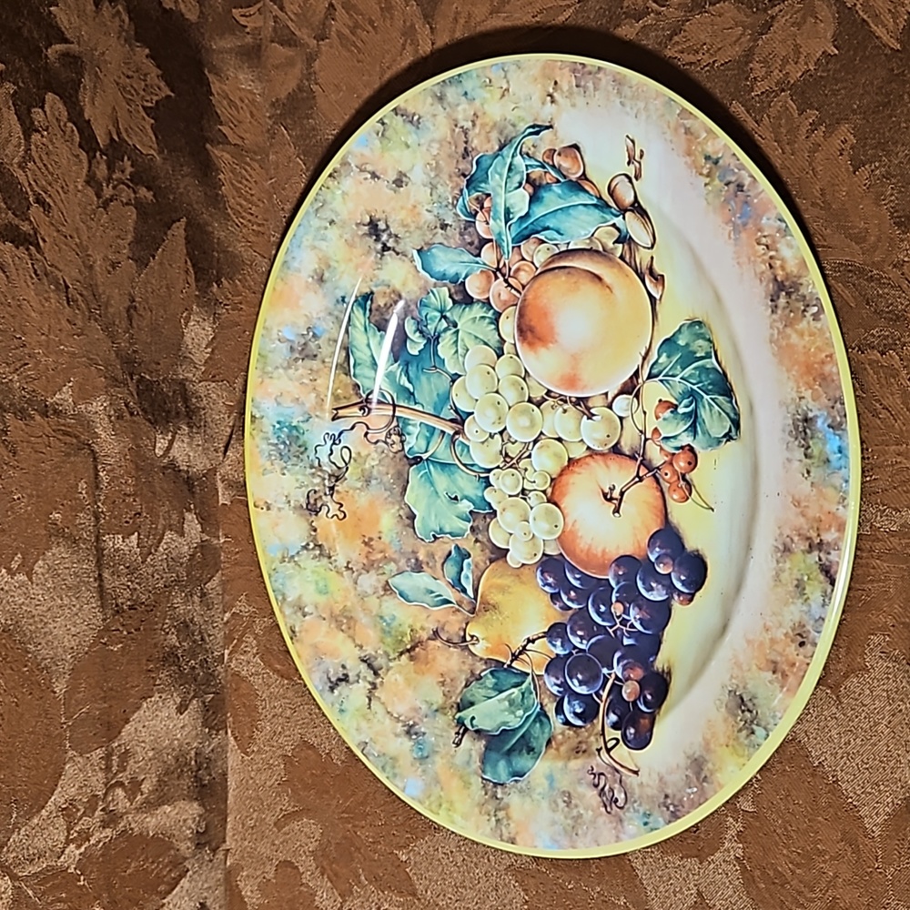 DAHER DECORATED WARE 13" Oval Metal Platter-Enamelware-Floral/Fruit-Vintage-EC